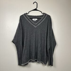 NOTSHY Women’s Gray Cashmere Sweater L XL Oversized Fit 3/4 Sleeve Loop Trim